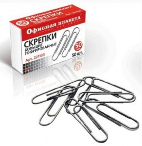 Скрепки  ОФИСНАЯ ПЛАНЕТА 50 мм металл. гофрированные, 50шт., в карт. коробке, 221133