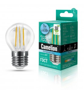 Camelion Шар G45 E27 7W(765lm) 4500K 4K филамент 77x45 LED7-G45-FL/845/E27 (10!)