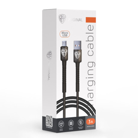 BY Кабель для зарядки XXL Micro USB, 2 м, 3А, Быстрая зарядка QC3.0, черный