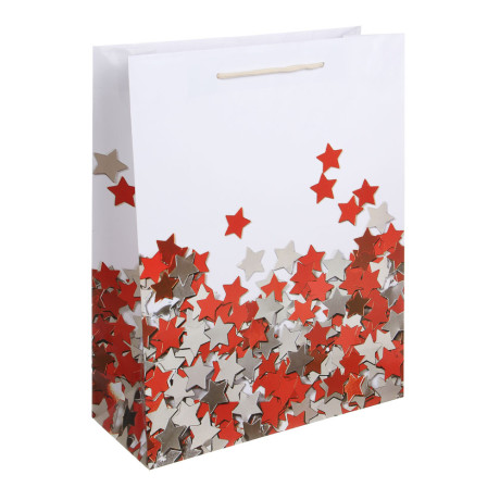 Пакет подарочный бумажный тм LADECOR, L 26x32x10 см, 4 цвета, звезды