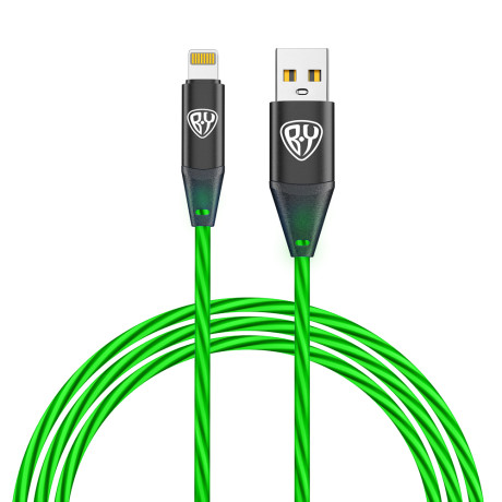 BY Кабель для зарядки Светящийся iP, 1м, 2.4А, Быстрая зарядка, подсв. зеленая, Герои, БАБА ЯГА