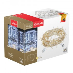 VEGAS Гирлянда-занавес ул. (без блока питания) 24V, 192LED теплый,  1*4м/6нит., IP44, соед., про