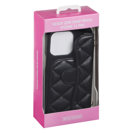 ВСЁГАЗИН Чехол для смартфона Дизайн, iP - 13 pro, черный, фэшн, цепочка c черной кожей и кулоном