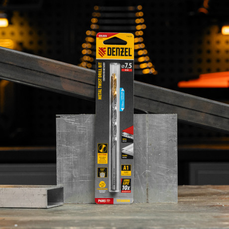 Сверло спиральное по металлу 7,5 х 156 мм, Р6М5, Golden Tip, удлиненное Denzel