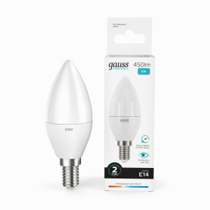 Gauss Elementary лампа Свеча E14 6W(450lm) 4100K 4K 100x37 матовая, пластик/алюм. 33126