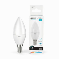 Gauss Elementary лампа Свеча E14 6W(450lm) 4100K 4K 100x37 матовая, пластик/алюм. 33126