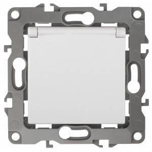 ЭРА 12 мех. роз. СУ 1 мест. 16А без м.лапок, земля,со шторками, крышка, белый 12-2003-01 1736