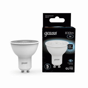 Gauss лампа MR16 GU10 9W(830lm) 4100K 4K 57x50 прозр. пластик 101506209