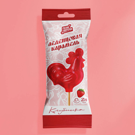 BY Русские Супергерои БАД Петушок Леденцовая карамель с цинком и витамином С со вкусом клубники, 17г