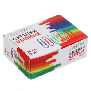 ClipStudio Скрепки металлические цветные 28мм, 70 шт в картонной коробке