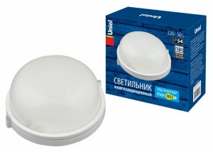 Uniel банник св-к влагозащит. IP54 100W E27 круг белый, алюм/стекло UWL-R01 100W/E27 IP54 WHITE