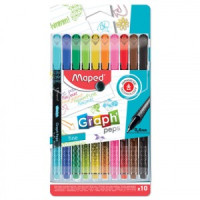 Ручки капиллярные MAPED В НАБОРЕ из 10 штук, "Graph Pep's", АССОРТИ, трехгранные, 0,4 мм, 749050