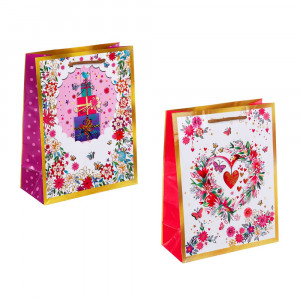 LADECOR Пакет подарочный, бумажный, 18x23x8 см, 2 дизайна, бабочки с цветами