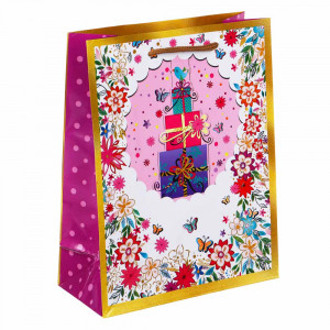 LADECOR Пакет подарочный, бумажный, 18x23x8 см, 2 дизайна, бабочки с цветами