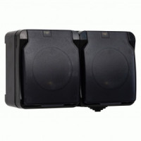 SmartBuy Сатурн роз. ОУ 2 мест. земля 16А с крышкой черная IP54 SBE-04b-16-S2-Z