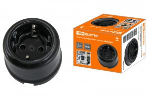 TDM Болонь роз. 1 мест. 16А черн. фарфоровая (земля) 250В Ретро SQ1820-0008