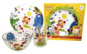 Набор посуды 3 предм (кружка 250мл, салатник 13см, тарелка 19,5см) стекло П/У Зебра в клеточку МФК