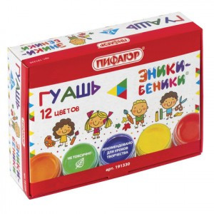 Гуашь ПИФАГОР "Эники-беники", 12цв. по 10 мл, без кисти, картонная упаковка, 191330