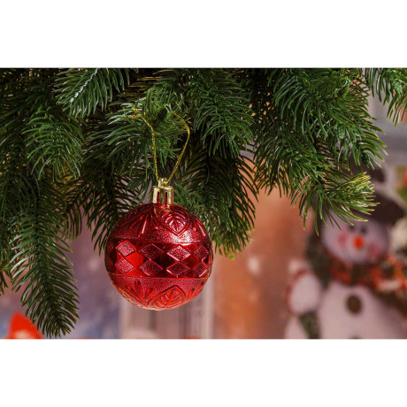 Шар Р31-3 6шт 6см (фактур.лист,ромб)красный(140)