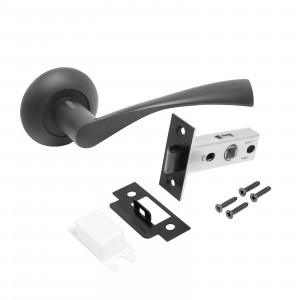 Комплект для двери АЛЛЮР АРТ ОСКАР BL+L45-8 BL (13150/S45) мат. черный(ручка и защелка)блистер (20)