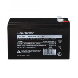 Аккумулятор свинцово-кислотный GoPower LA-1270 12V 7Ah клеммы T2/ F2 (1/5)
