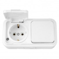 Bylectrica ПРАЛЕСКА АКВА блок (роз. 16А + 1 кл. выкл. 10А) ОУ бел. (земля, крышка, IP54) В-РЦ-657