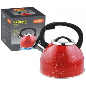 Чайник со свистком "Arte" 2,5л, нерж.сталь, красный с белыми точками 5174 Mallony