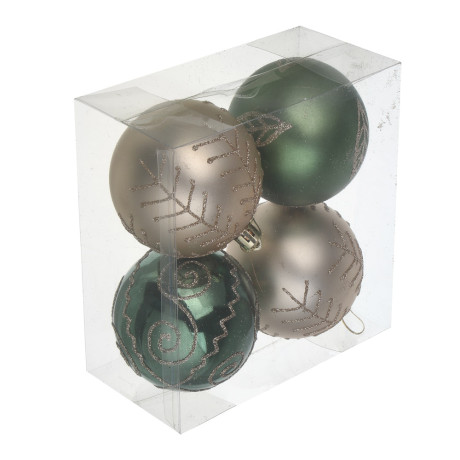 СНОУ БУМ Набор шаров 8 см, 4 шт, шампань, зеленый 26-162