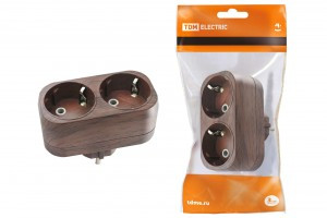 TDM разветвитель (тройник) 2роз. 16А Эко бук, земля (линейный) (10!) SQ1806-0079