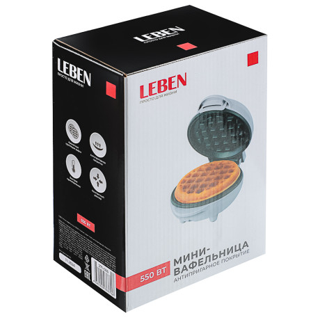 LEBEN Мини-вафельница, 550 Вт, пластик, нерж. сталь, антипригарное покрытие