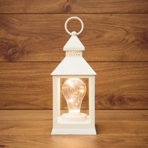 Фонарь декорат. с лампочкой, белый корпус, 10.5х10.5х24 см, ТЕПЛЫЙ БЕЛЫЙ 513-052 Neon Night
