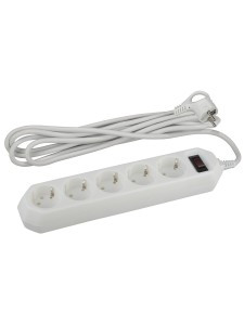 ЭРА сет. удл.-фильтр USF ПВС 3х0.75 5роз. 5м 10А (термозащ/варист, земля, белый, PP) USF-5es-5m-W