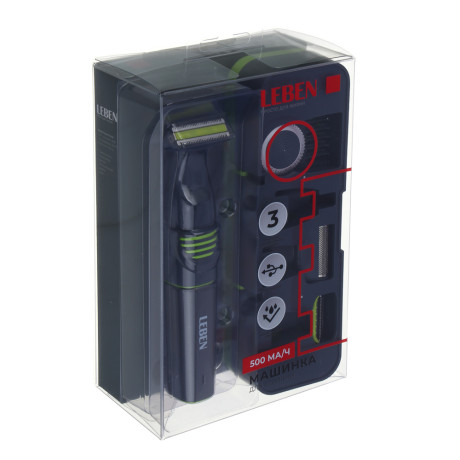 LEBEN Машинка для стрижки и комплект насадок, пластик.кейс, 500 мА/ч, насадки, водостойкий корпус