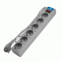 DOMTOK Сетевой фильтр (удл.) ПВС 3х1 6роз. 5м 10А серый земля,выкл, автомат (15!) 2520