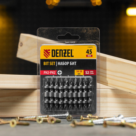 Бита двухсторонняя, PH2-PH2 х 45 мм, сталь S2, 10 шт. Denzel