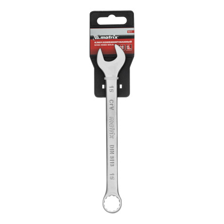 Ключ комбинированный, 15 мм, CrV, матовый хром Matrix