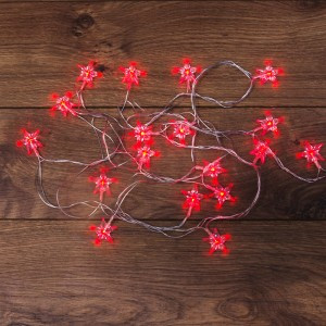 Гирлянда-нить "Звездочки" 20LED красный 2,8м., 8реж., прозр. ПВХ 303-034 Neon Night