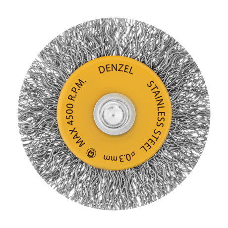 Щетка для дрели, 50 мм, Плоская, со шпилькой, нержавеющая витая проволока Denzel