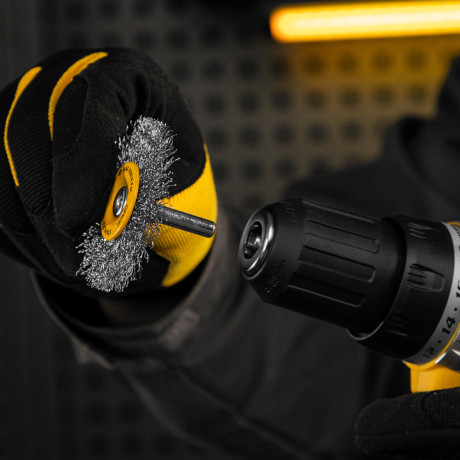 Щетка для дрели, 50 мм, Плоская, со шпилькой, нержавеющая витая проволока Denzel