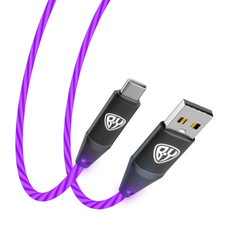 BY Кабель для зарядки Светящийся Type-C, 1м, 2.4А, Быстрая зарядка, подсв. фиолет., Герои, ВАСИЛИСА