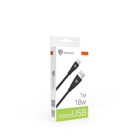 Кабель для зарядки USB(A)-microUSB BY Nylon Pro, 18Вт, 1 м, 3A, нейлон, черный