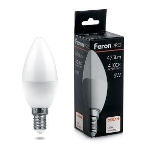 Feron.PRO свеча C37 E14 6W(460lm) 2700K 2K матовый 100x37 OSRAM LED LB-1306 38044