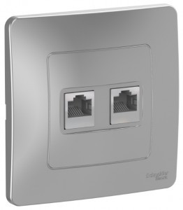 Systeme Electric BLANCA роз. тел./комп. СУ 1 мест. алюм. (пл.осн., RJ11+RJ45) BLNIS04511 (5!)