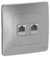 Systeme Electric BLANCA роз. тел./комп. СУ 1 мест. алюм. (пл.осн., RJ11+RJ45) BLNIS04511 (5!)