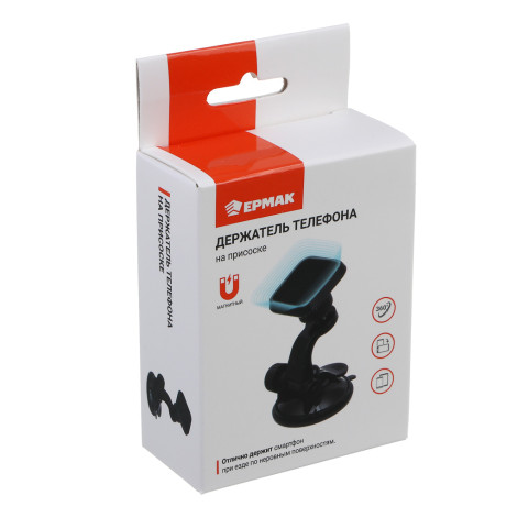 ЕРМАК Держатель телефона магнитный, на присоске, регулируемый угол, черный
