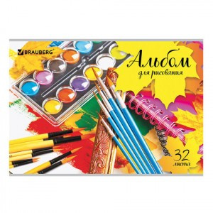 Альбом д/рисования А4, 32л., скоба, картон, BRAUBERG "ЭКО", 202х285 мм, "Краски" (1 вид), 105063
