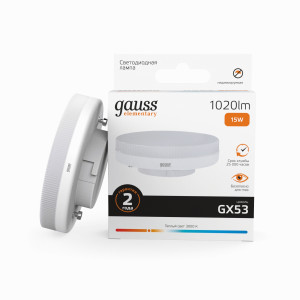 Gauss Elementary лампа GX53 15W(1020lm) 3000K 2K матовая, пластик/алюм. 83815
