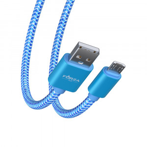 FORZA Кабель для зарядки Волна Micro USB, 1м, 2А, тканевая оплётка, 4 цвета, пакет