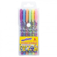 Ручки гелевые ЮНЛАНДИЯ, НАБОР 6 шт., АССОРТИ ПАСТЕЛЬ, корпус с печатью, узел 0,7 мм, линия письма 0,