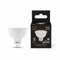 Gauss лампа MR16 GU5.3 9W(830lm) 3000K 2K 45x50 матов., пластик 101505109